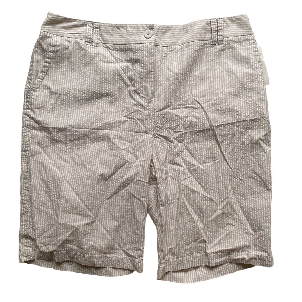 Charter Club Womens Cream & White Striped Seersucker Bermuda Shorts Size 16 NWT
